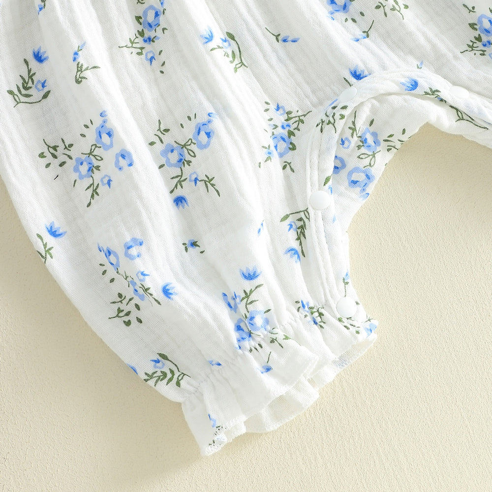 2PCS Neat Floral Print Short Sleeve Baby Jumpsuit