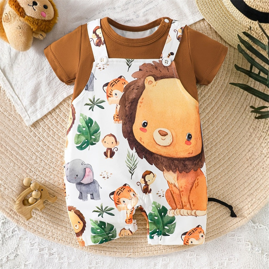 Cute Cartoon Animal Printed Short Sleeve Baby Jumpsuit
