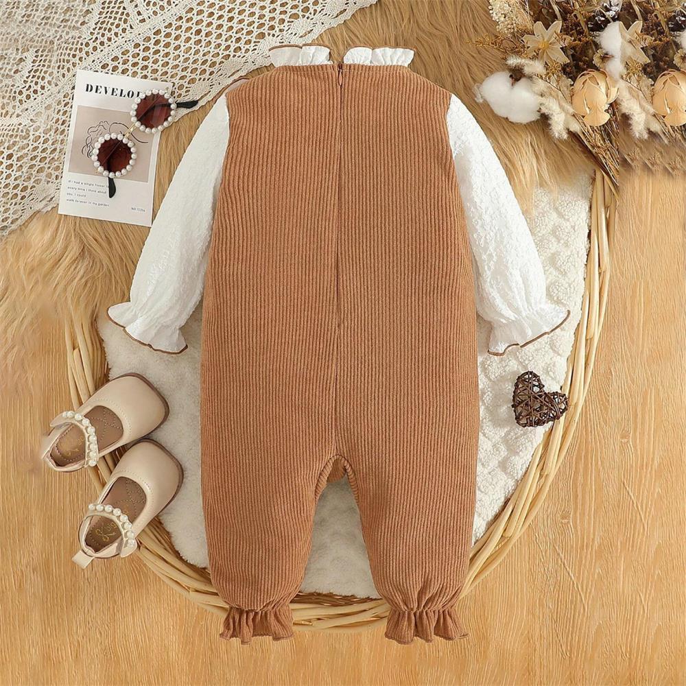 Ruffle Collar Frill Butterfly Decor Long Sleeve Baby Jumpsuit