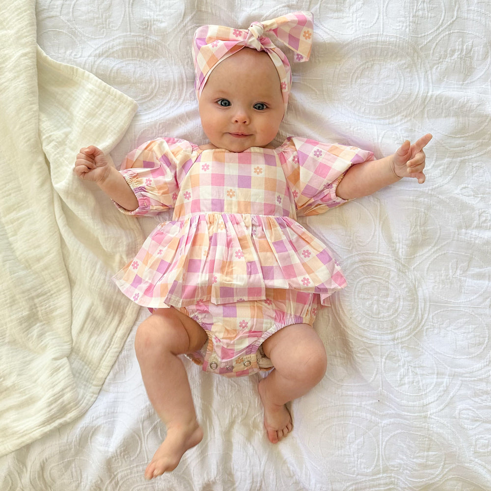 2PCS Cute Plaid and Floral Printed Short Sleeve Baby Romper