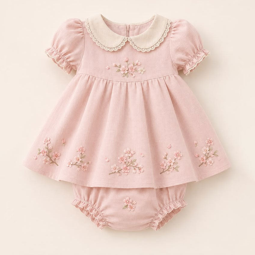 Gorgeous Floral Embroidered Ruffle Short Sleeve Baby Girl Romper