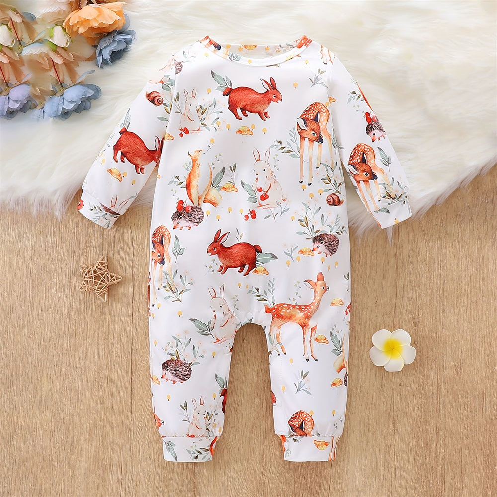 Cute Animal Print Long Sleeve Baby Jumpsuit