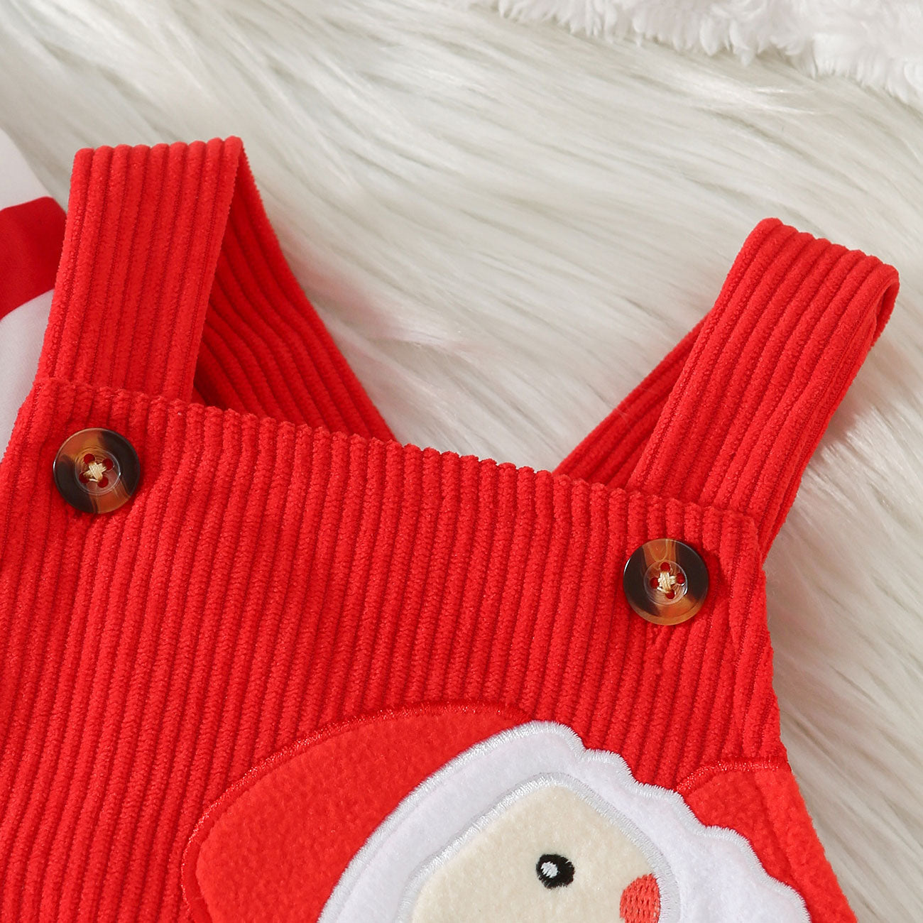 2PCS Christmas Stripe Printed Santa Claus Embroidery Overalls Baby Set