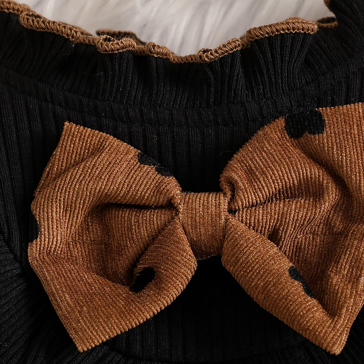 Pretty Heart Printed Bow Tie Long Sleeve Baby Girl Corduroy Jumpsuit