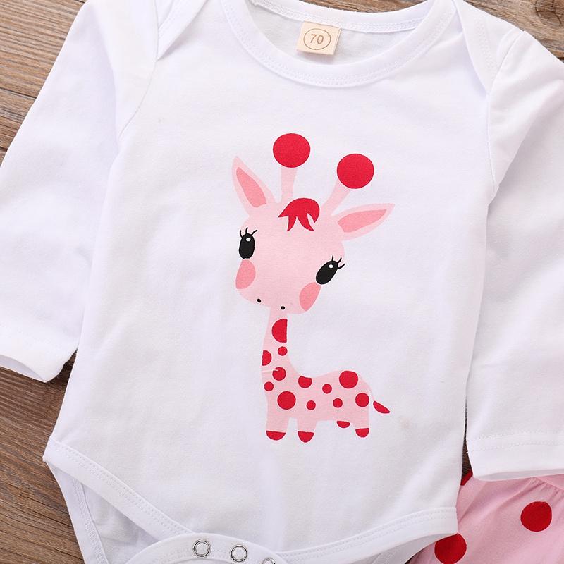 Giraffe Printed Romper Polka Dots Pants with Hat Set