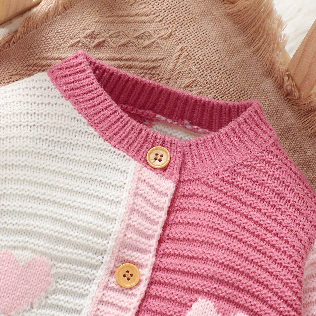 Sweet Heart Printed Knitted Warm Long Sleeve Baby Jumpsuit