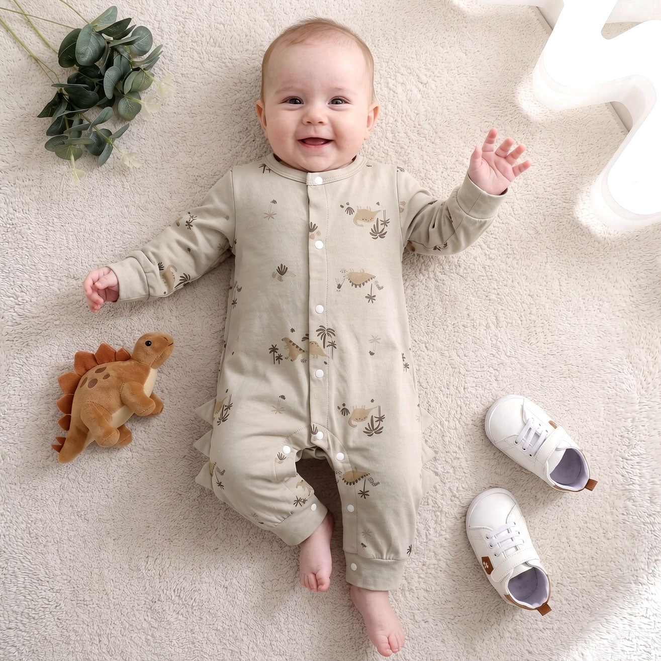 Cute Dinosaur Printed Long Sleeve Baby  Boy Jumpsuit