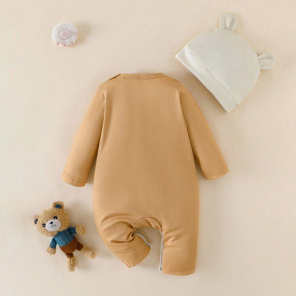 2PCS Cute Bear Print Long Sleeve Baby Jumpsuit