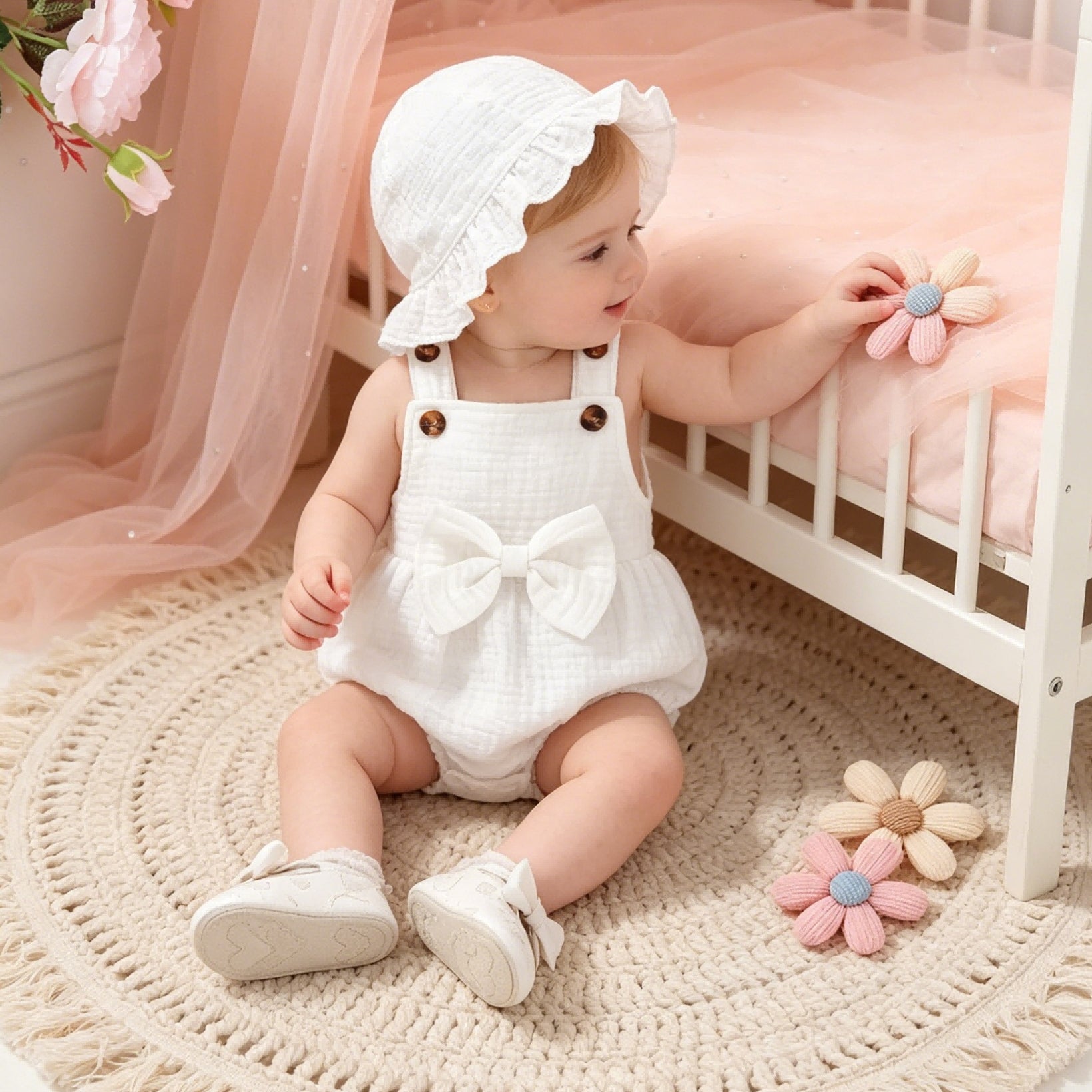 2PCS Grace Solid Color Sleeveless Baby Romper