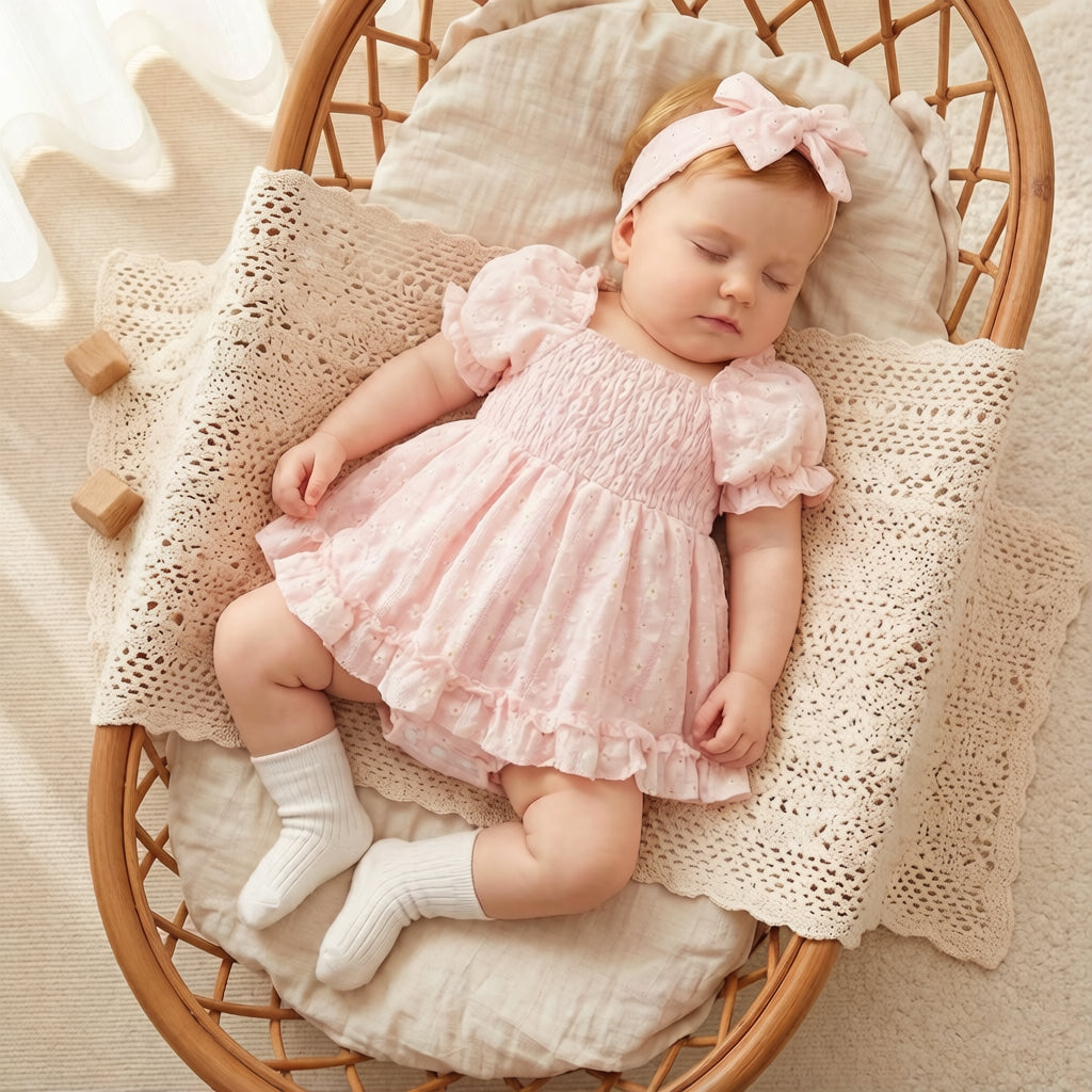 2PCS Elegant Floral Embroidery Short Sleeve Baby Romper