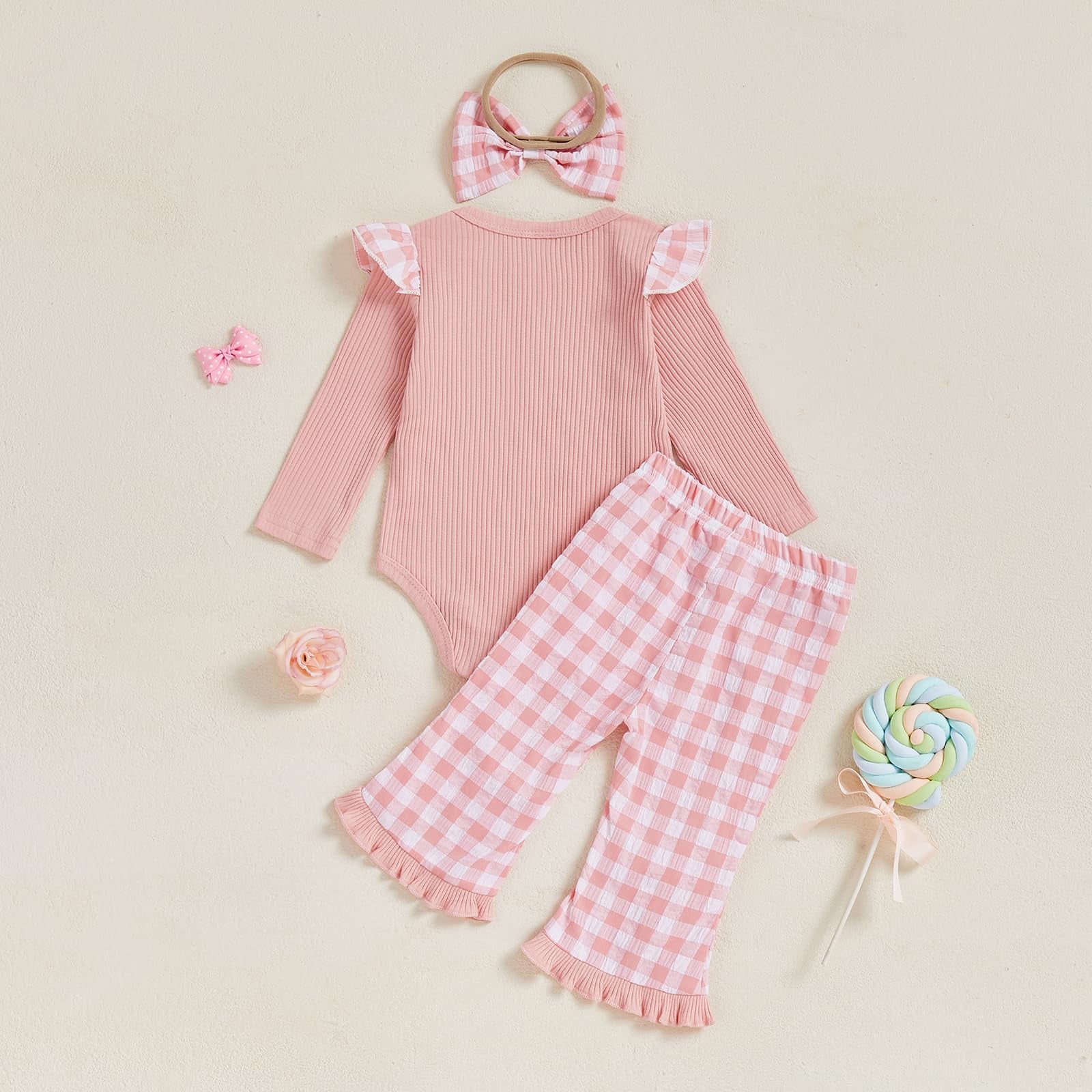 3PCS Daddy's Little Girl Letter Plaid Printed Baby Set