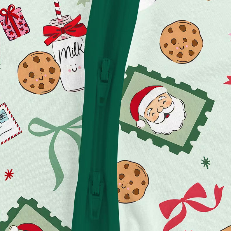 Santa Claus Christmas Elements Printed Baby Zipper Jumpsuit