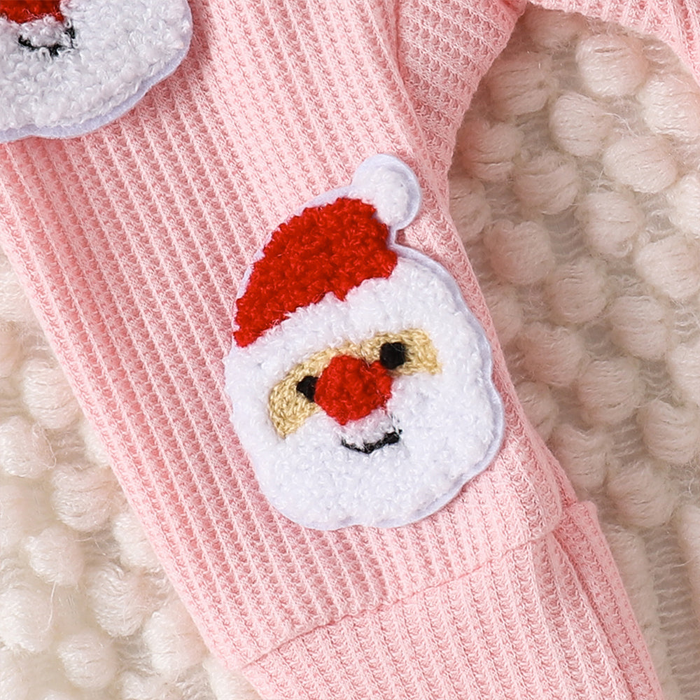 2PCS Delightful Christmas Santa Claus Applique Zipper Baby Jumpsuit