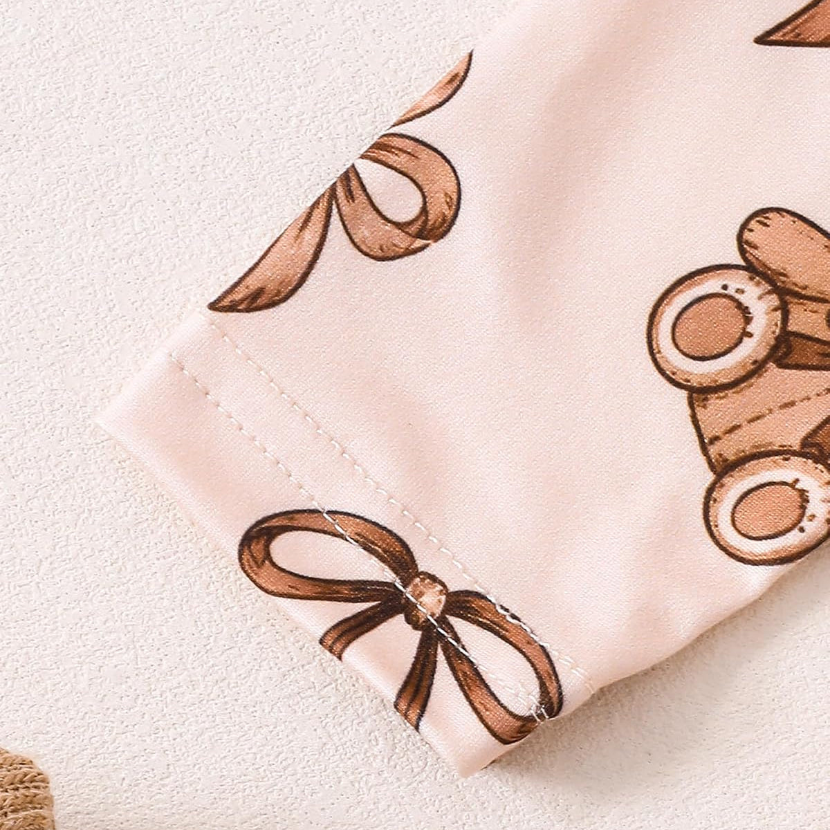 2PCS Casual Bear Bow Print Long Sleeve Baby Jumpsuit