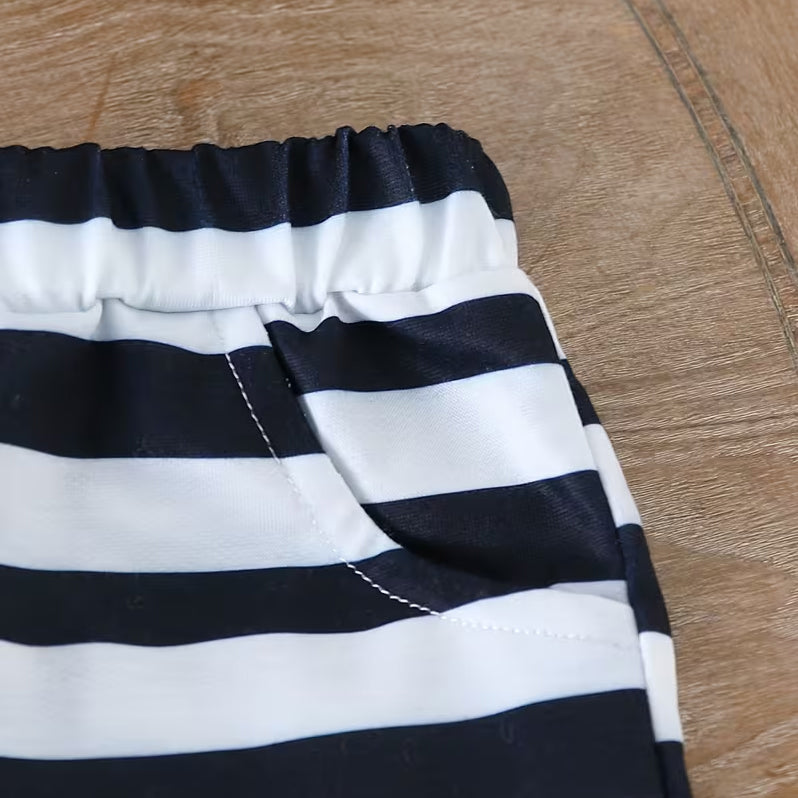 2PCS Bear Stripe Printed Hoodie Baby Set