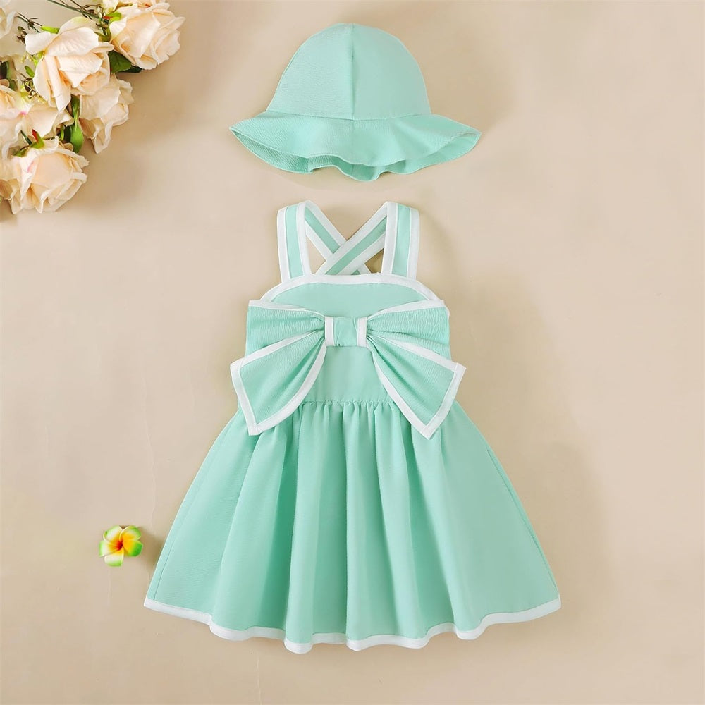 2PCS Fashionable Solid Color Sleeveless Backless Baby Sundress