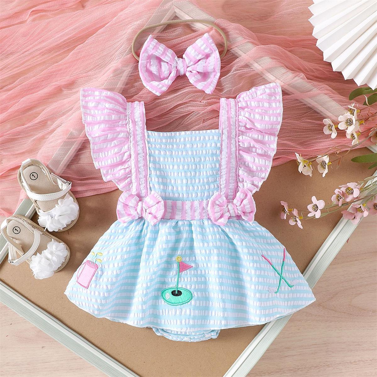 2PCS Comfortable Plaid Printed Sleeveless Baby Romper