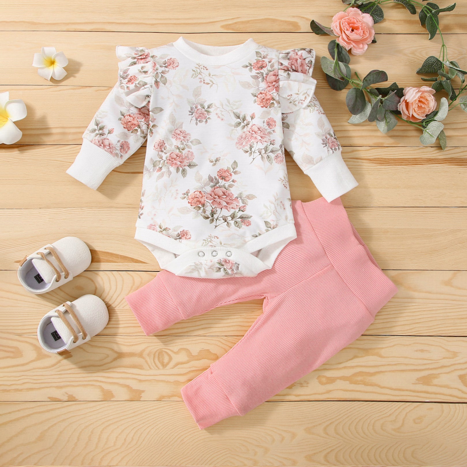 2PCS Sweet Floral Printed Long Sleeve Baby Set