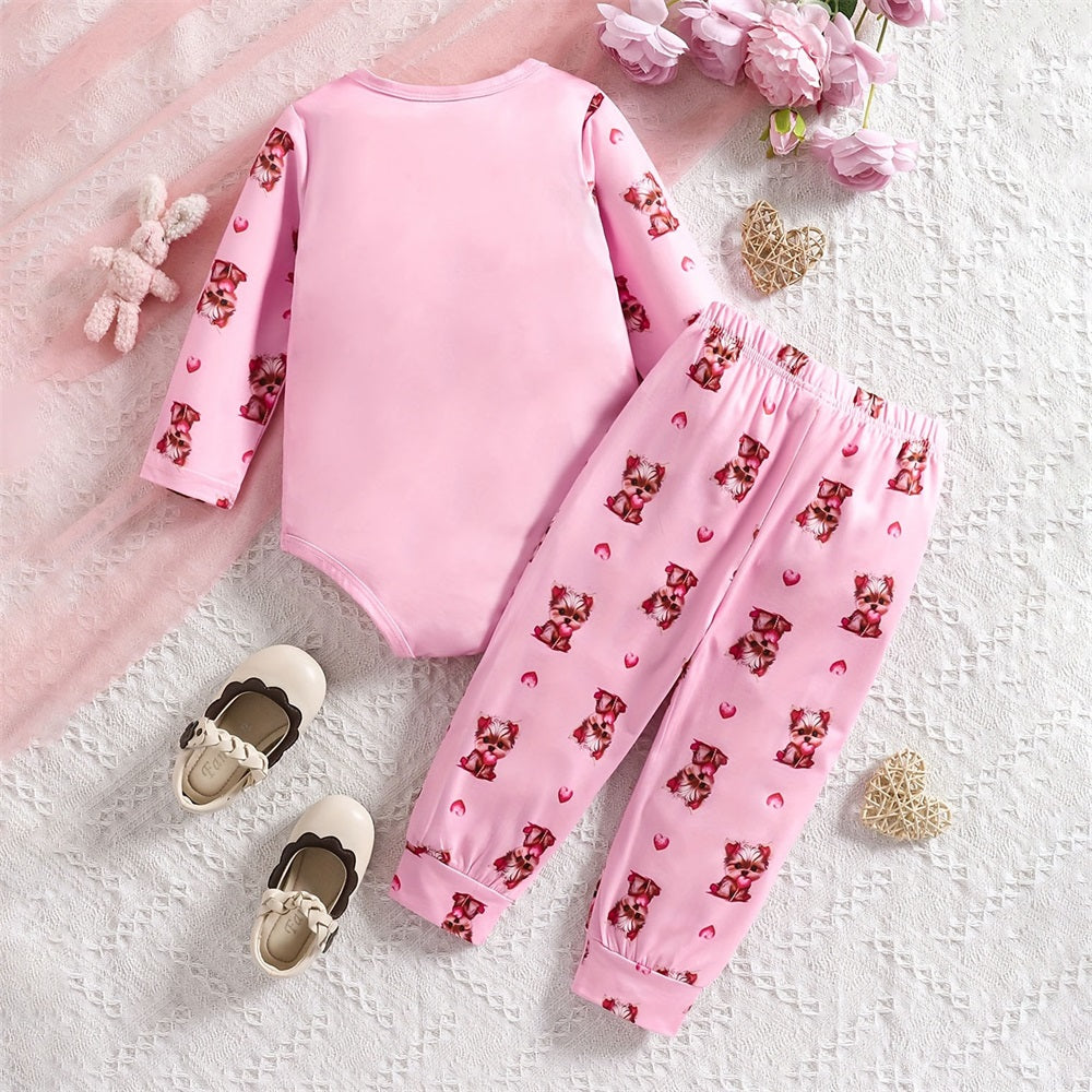 2PCS Casual Cute Puppy Printed Long Sleeve Baby Set