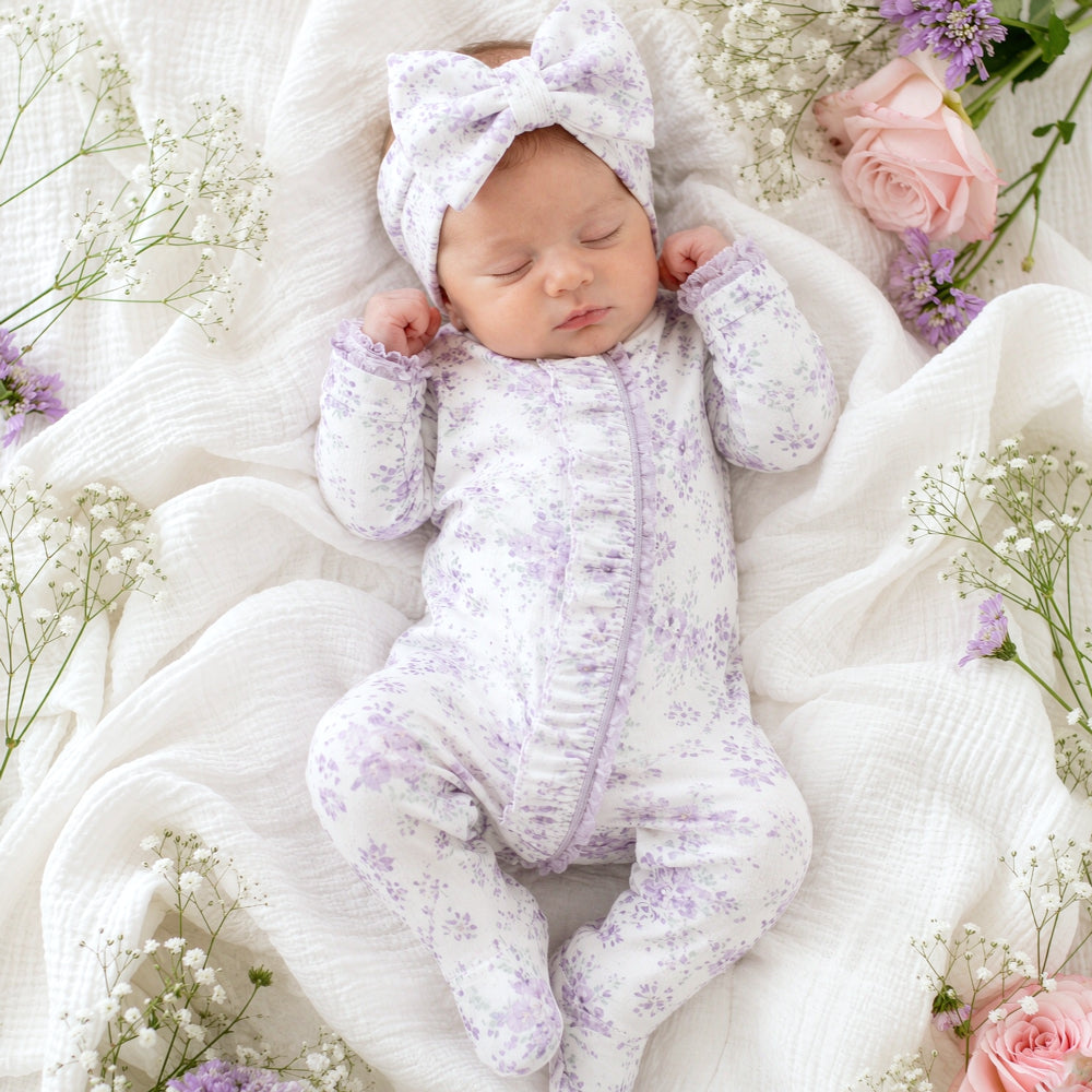 2PCS Romantic All-Over Floral Printed Long Sleeve Baby Jumpsuit