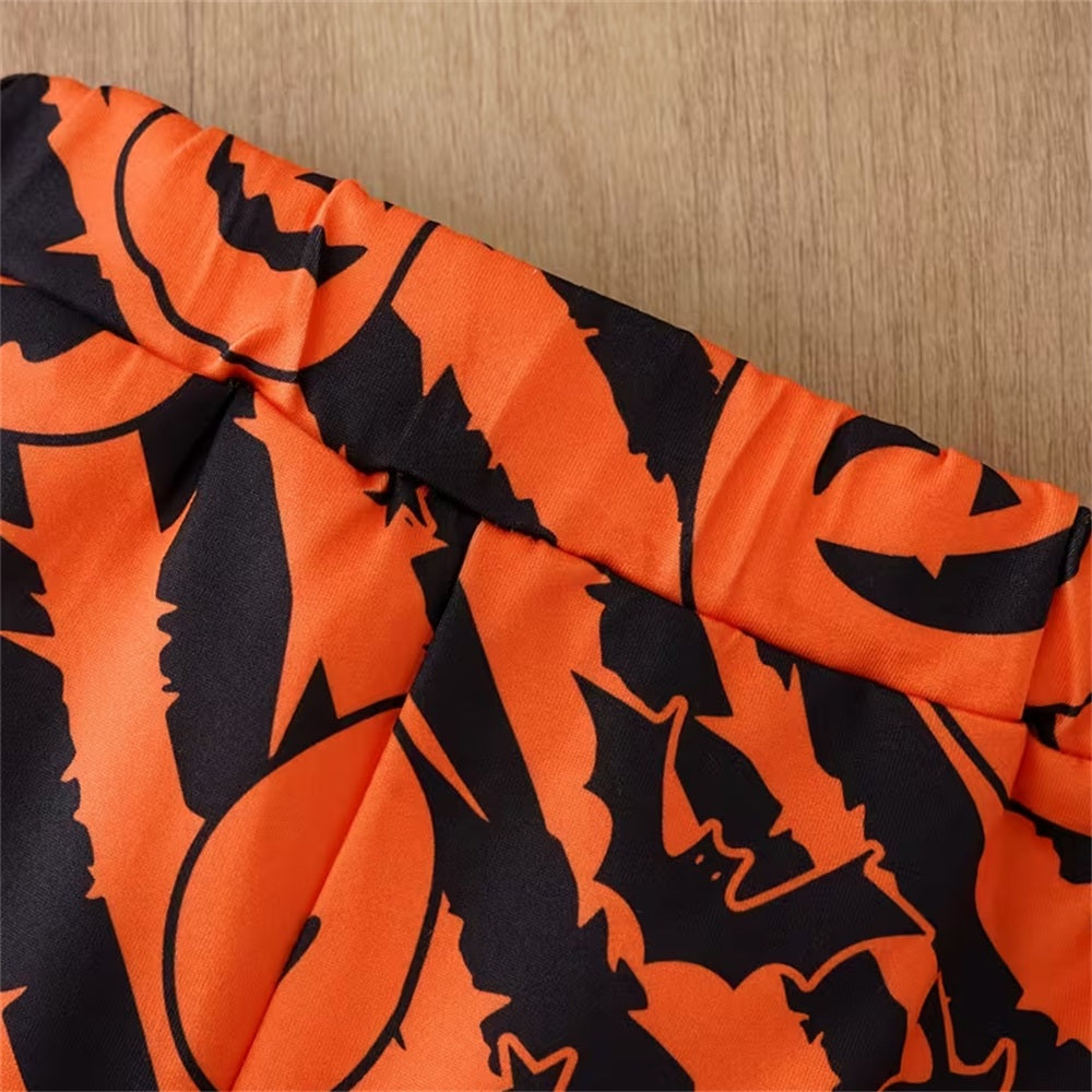 2PCS Halloween New Little Cutest Boo Letter Pumpkin Print Baby Set