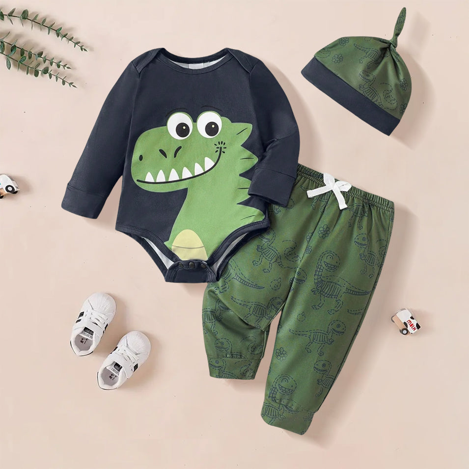 3PCS Cute Dinosaur Print Long Sleeve Baby Set