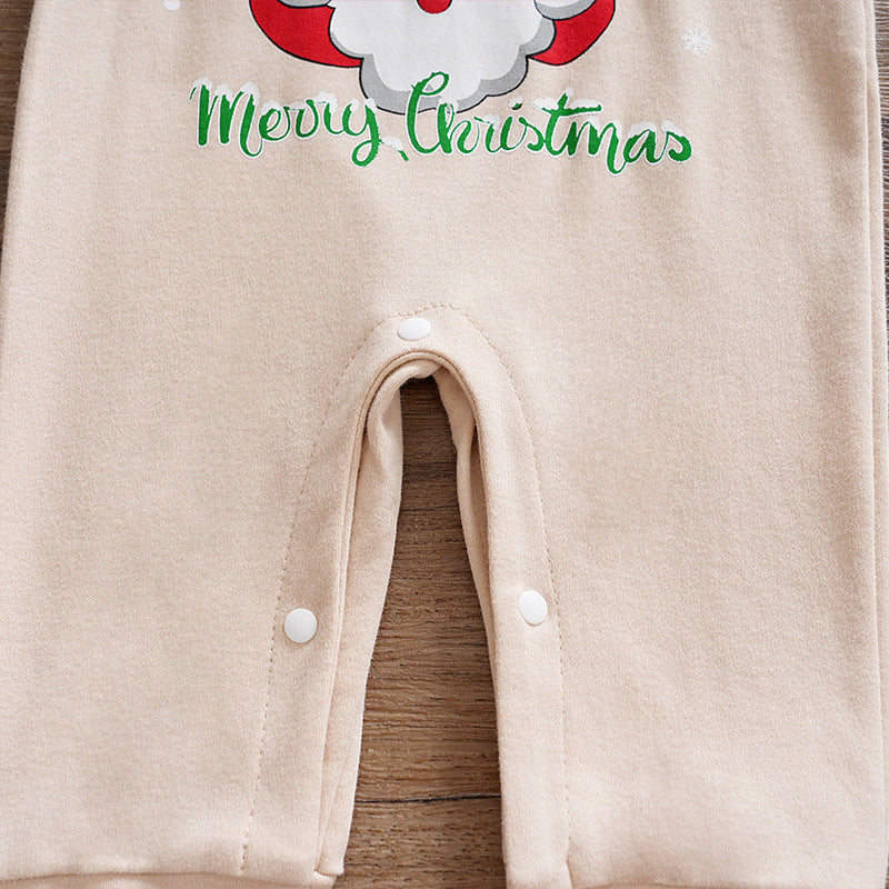 Merry Christmas Santa Claus Letter Stripe Printed Long Sleeve Baby Jumpsuit