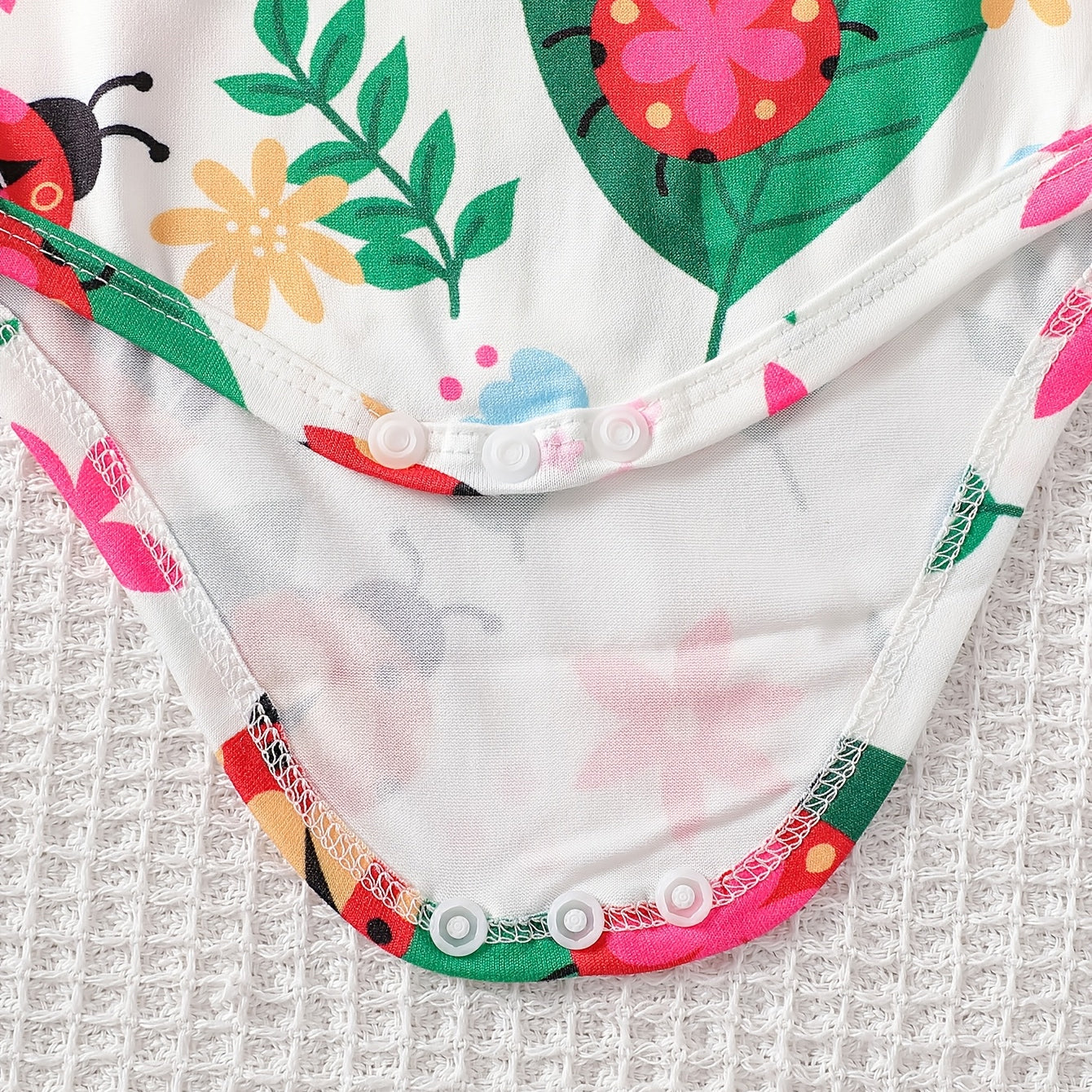 2PCS Cute Ladybug Floral Print Denim Baby Overalls Set