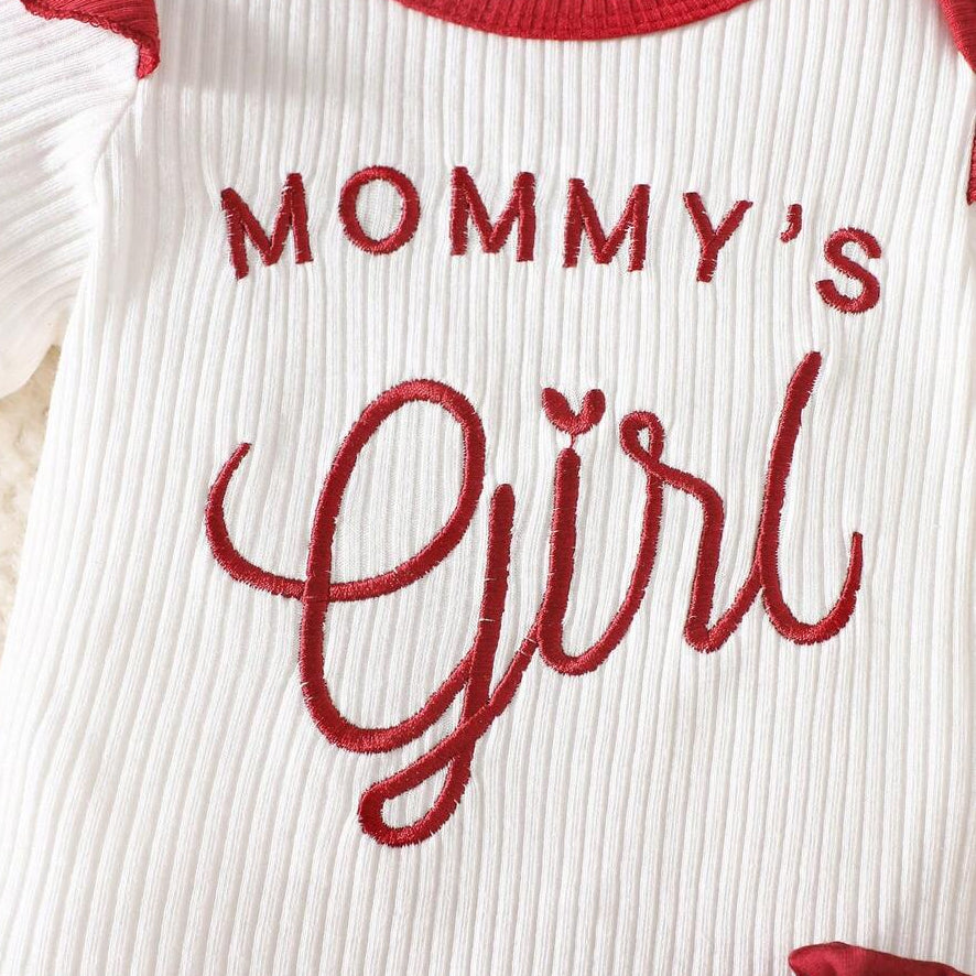 3PCS Summer Mommy's Girl Letter Heart Print Baby Set