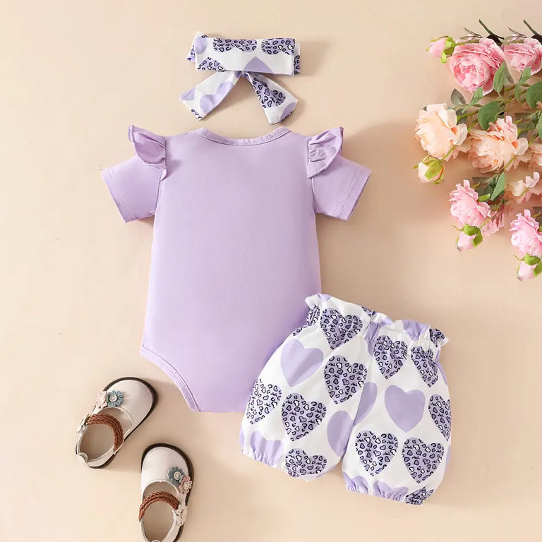 3PCS The Princess Letter Heart Printed Baby Set