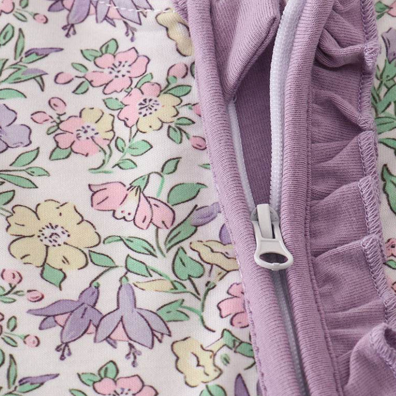 Floral Printed Long Sleeve Ruffle Zipper Baby Jumpsuit