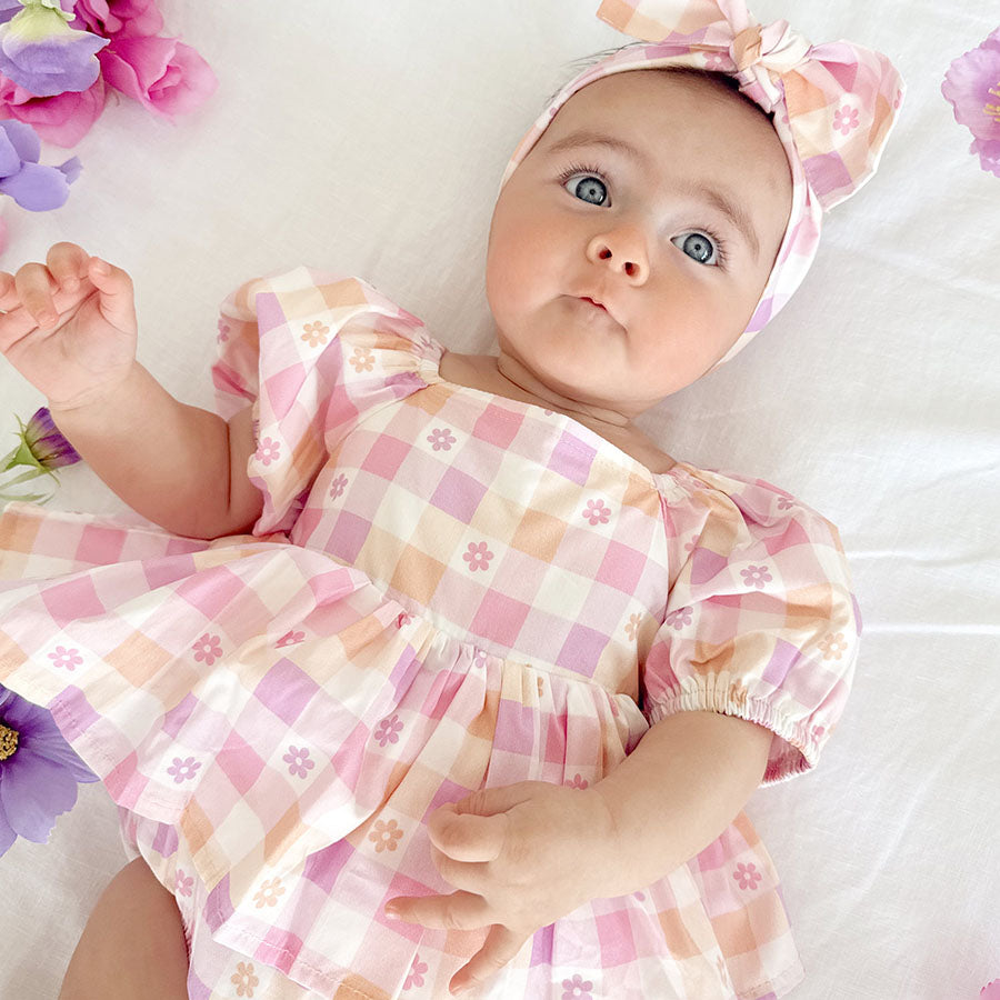 2PCS Cute Plaid and Floral Printed Short Sleeve Baby Romper