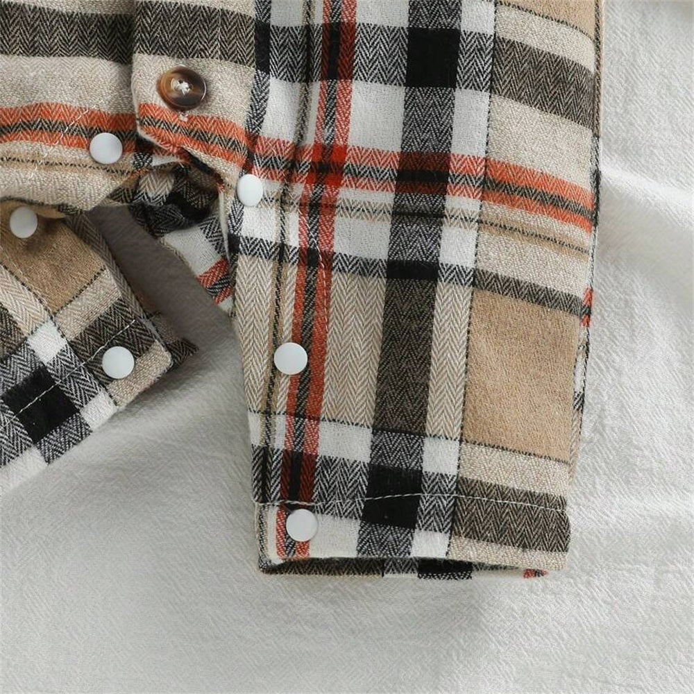 Adorable Bear Appliqué Plaid Print Short Sleeve Baby Jumpsuit
