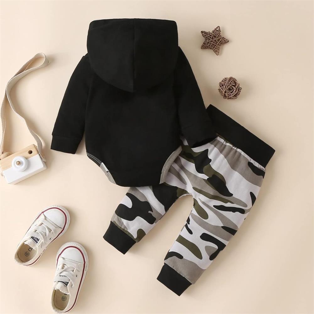 2PCS Mama's Little Man Letter Printed Long Sleeve Hooded Baby Set