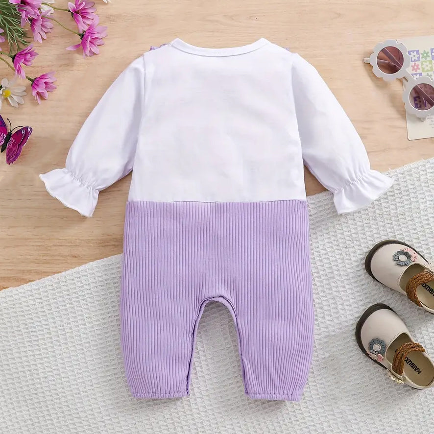 Trendy Bow Decor Faux Two-piece Cotton Long Sleeve Baby Jumpsuit