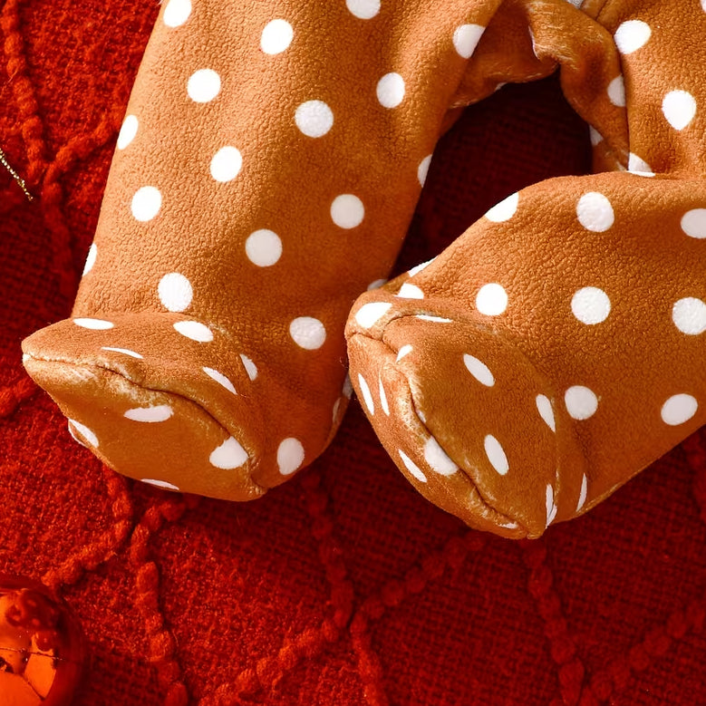 Polka Dots Deer Ears Long Sleeve Zipper Hooded Plush Baby Jumpsuit