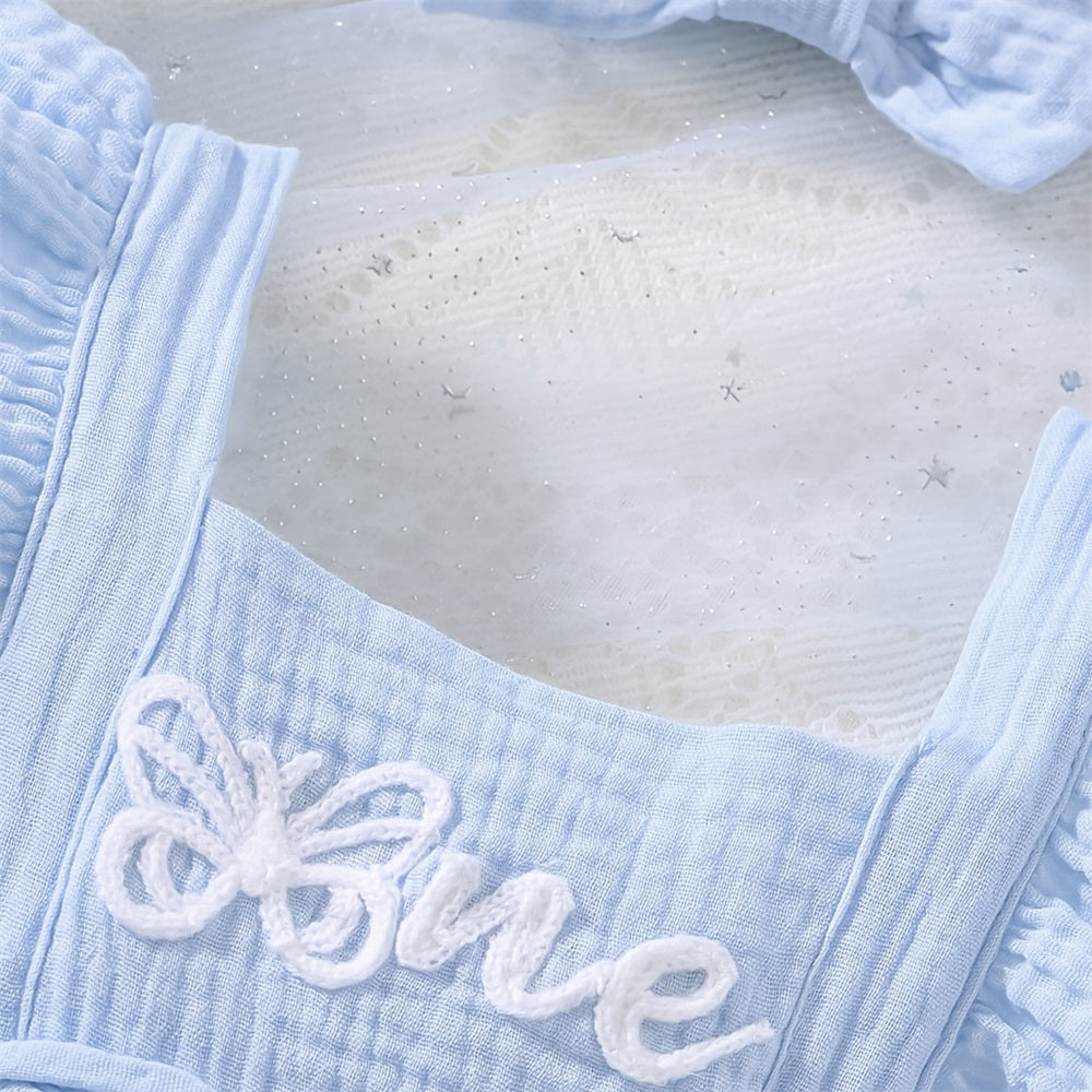2PCS Fashion Butterfly Embroidery Flounce Sleeve Baby Romper