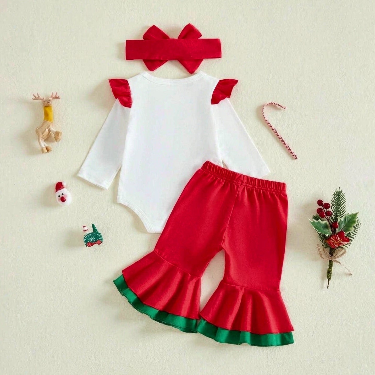 3PCS Pretty My 1st Christmas Letter Printed Long Sleeve Baby Set
