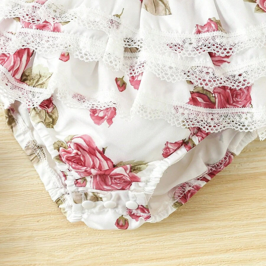 3PCS Gorgeous Floral Printed Short Sleeve Baby Set