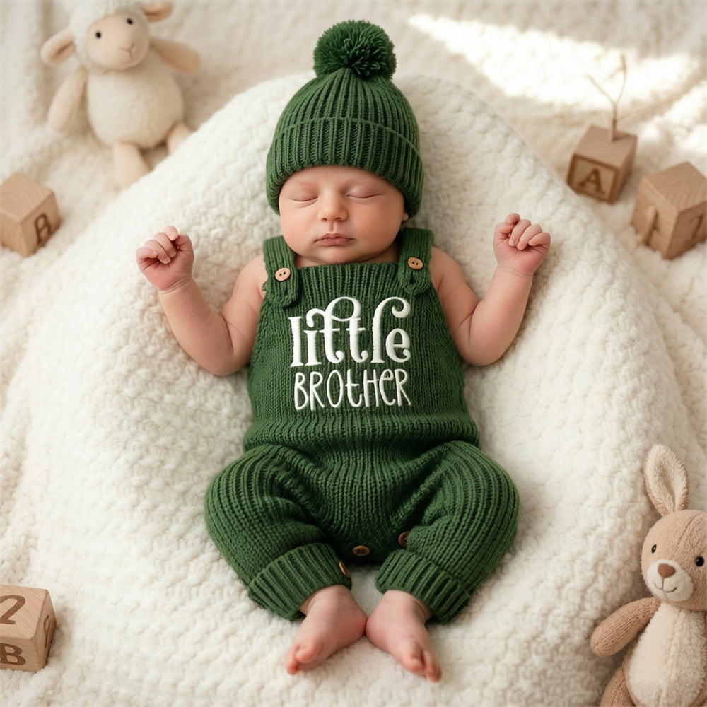 2PCS Little Brother Letter Print Knit Baby Jumpsuit