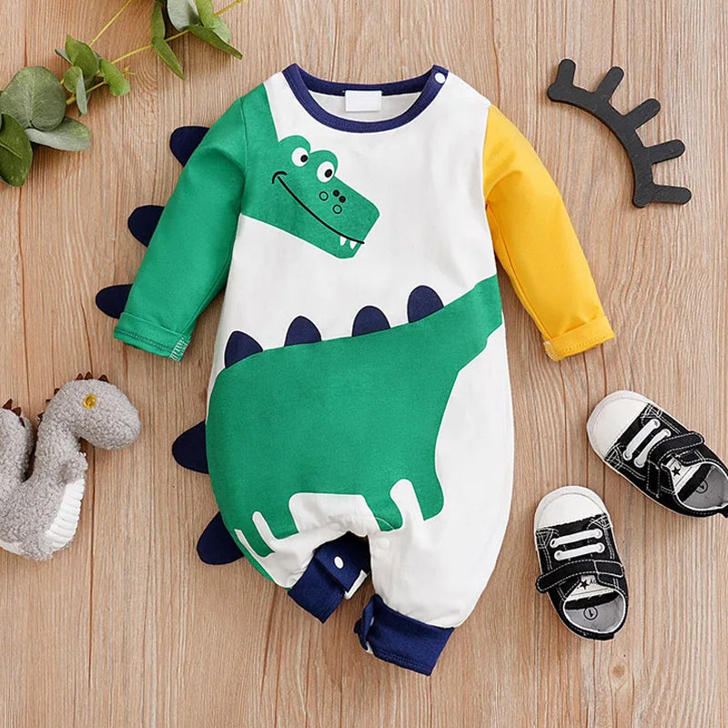 Stylish Crocodile Printed Long Sleeve Baby Jumpsuit