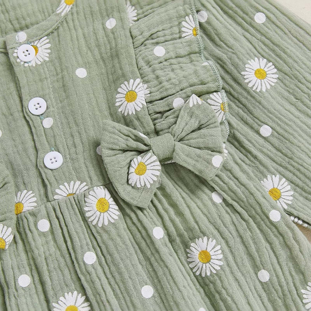 2PCS Timeless Daisy Printed Long Sleeve Baby Girl Jumpsuit