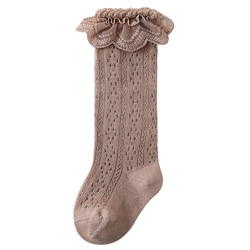 Breathable Mesh Lace Ruffle Decor Long Baby Socks