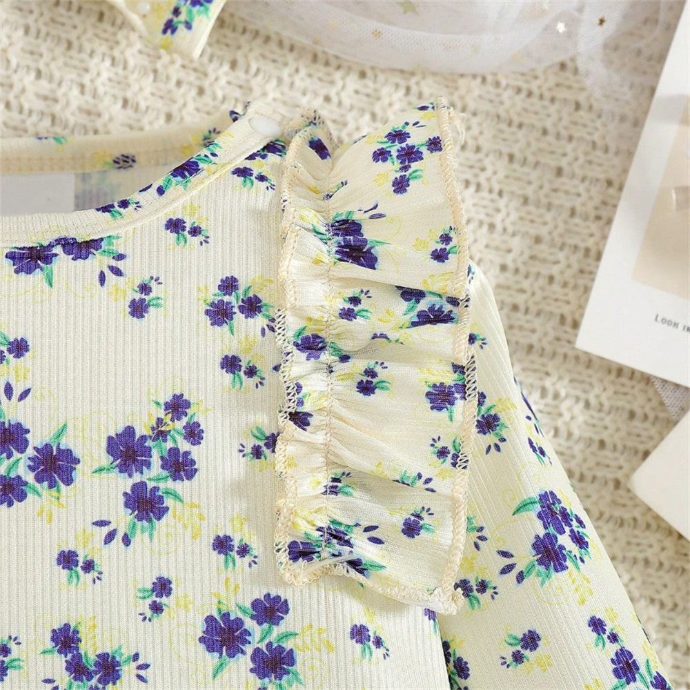 3PCS Stylish Casual Floral Printed Long Sleeve Baby Set