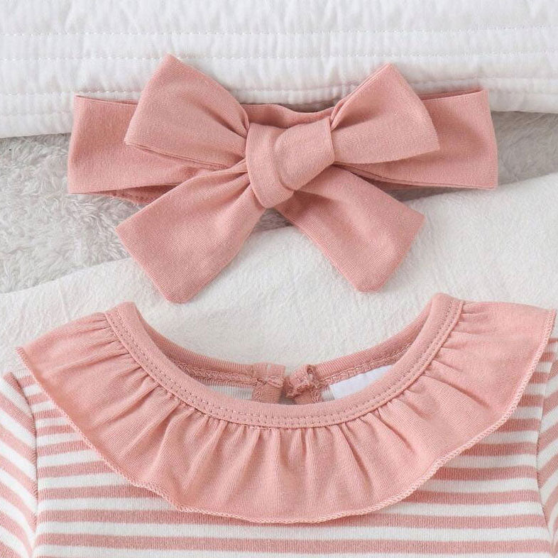 2PCS Lovely Ghost Appliqué Stripe Printed Long Sleeve Baby Jumpsuit