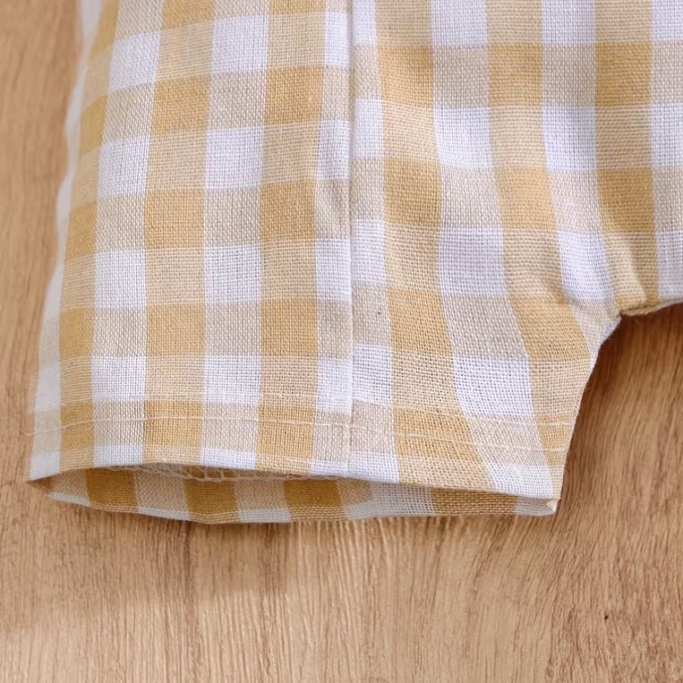 2PCS Casual Bear Plaid Print Overalls Baby Set