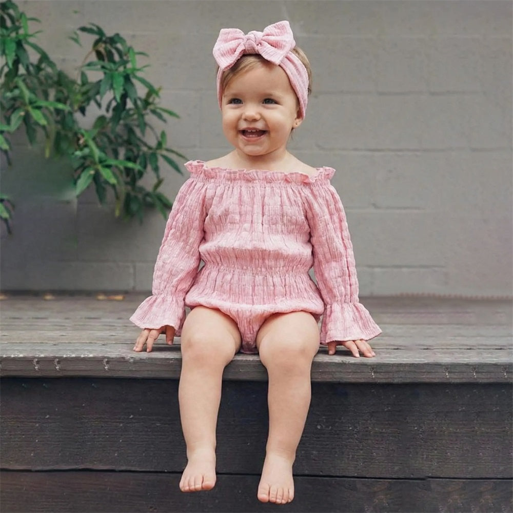 2PCS Comfy Solid Color Long Sleeve Baby Romper