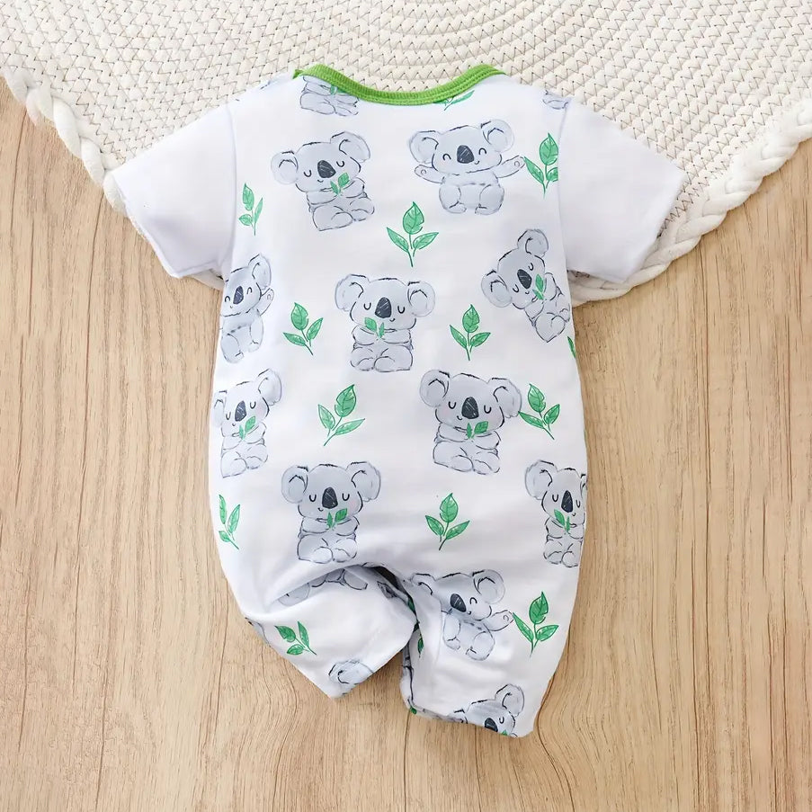 Casual Cute Koala Print Short Sleeve Baby Jumpsuit