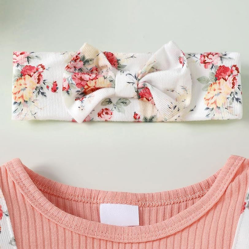 2PCS Sweet Color Block Floral Printed Long Sleeve Baby Jumpsuit