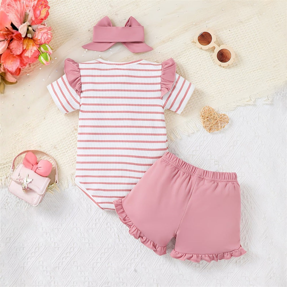 3PCS Mama's Bestie Letter Printed Plaid Short Sleeve Baby Set